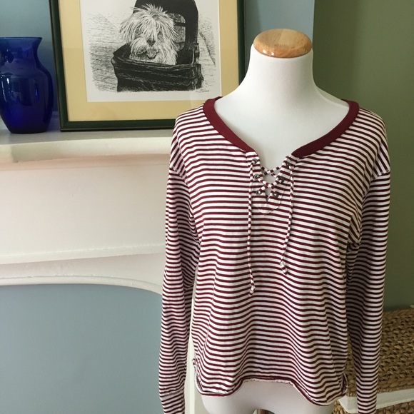 Hollister Lace-Up Long-Sleeve Striped Tee - Picture 1 of 6